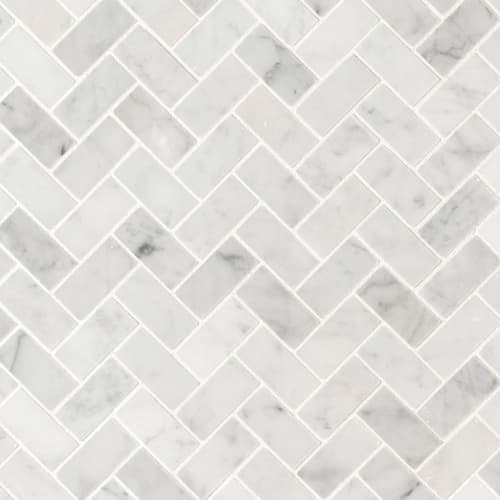 Carrara White in Carrara White - 1x2 Herringbone Natural Stone