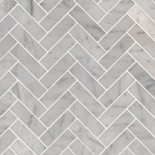 Carrara White in Carrara White - 1x3 Herringbone Natural Stone