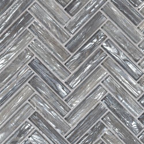 Shimmering Silver in Herringbone Glass Tile