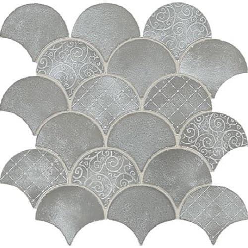 Vintage Metals in Whitewash Titanium - Fan Mosaic Metal Tile