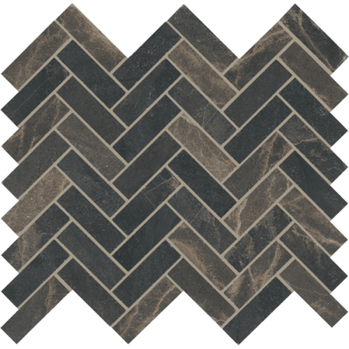 Yin + Yang in Tea Garden 1"x3" Herringbone Natural Stone