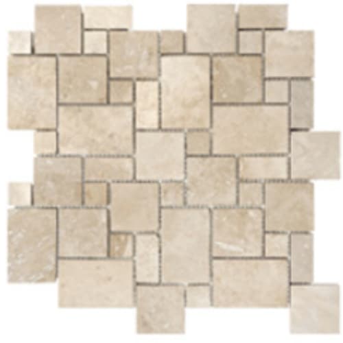 Filled & Honed Travertine in Ivory - Mini Versailles Mosaic Tile