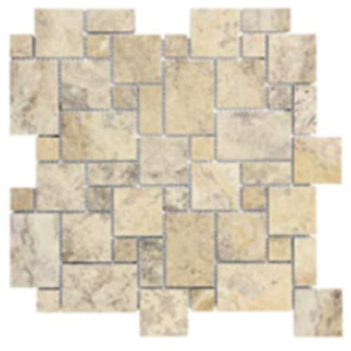 Filled & Honed Travertine in Picasso - Mini Versailles Mosaic Tile